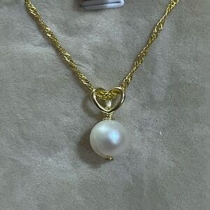 14KGP Heart White South Sea Pearl Necklace 22”
